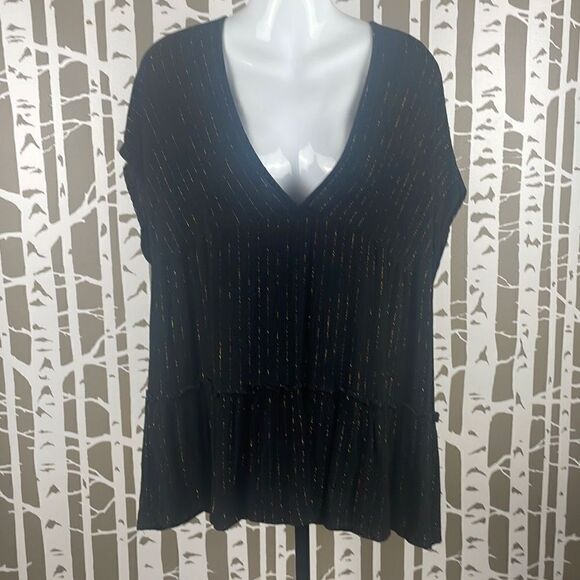 Xhilaration Gauze Tie Back Top XL Black Gold Pinstripe - Picture 1 of 9